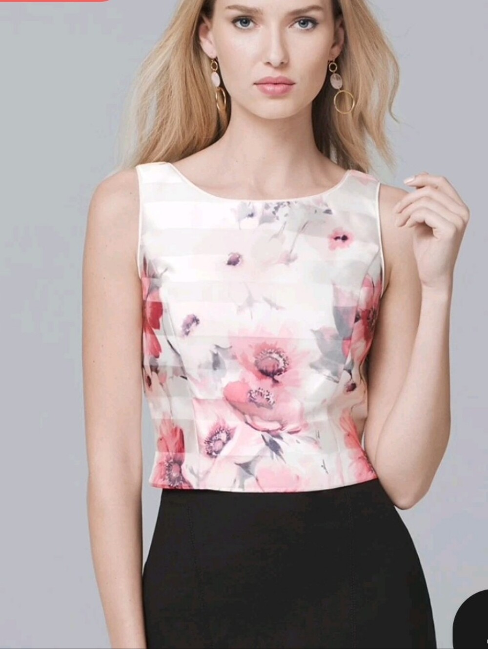 White House Black Market Pink and White Floral Sleeveless Crop Top